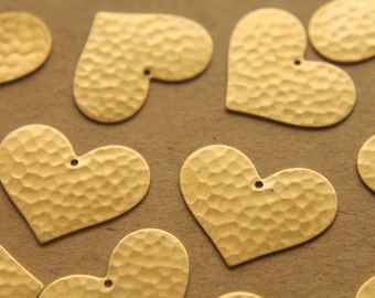 6 pc. Raw Brass Hammered Heart Charms: 25mm by 20mm - made in USA | RB-217