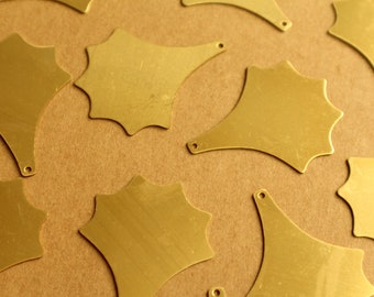 4 pc. Large Raw Brass Geometric Charms with Scalloped Edge: 30mm by 36mm - made in USA | RB-1330