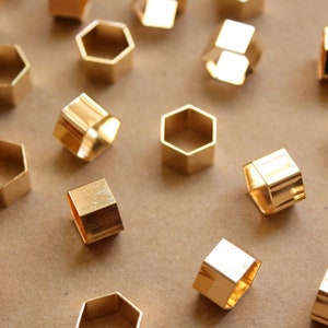 10 pc. Gold Plated Brass Hexagon Tube Beads, 12mm by 8mm | FI-287