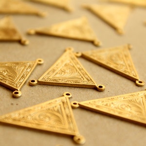 1 pc. Raw Brass Art Nouveau Triangle 3-hole Connectors: 24mm by 26mm made in USA RB-658 image 2