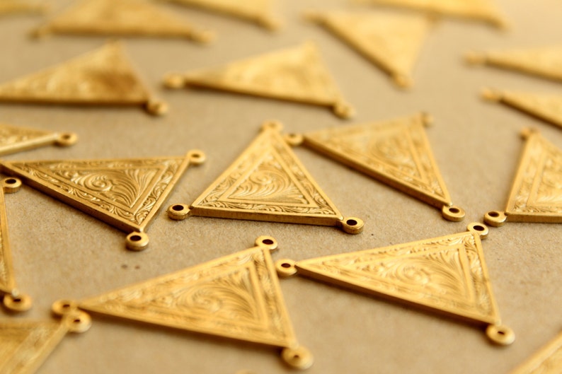 1 pc. Raw Brass Art Nouveau Triangle 3-hole Connectors: 24mm by 26mm made in USA RB-658 image 2