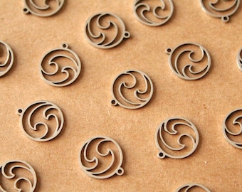 4 pc. Stainless Steel Double Wave Charms, 14mm x 12mm, Laser Cut Charms, 201 Stainless Steel | MIS-136*