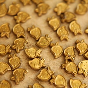 10 pc. Tiny Raw Brass Strawberries: 7mm by 5mm - made in USA | RB-252