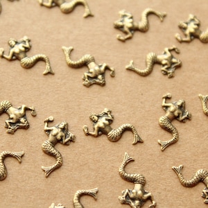 12 pc. Tiny Antique Brass Plated Mermaids: 13mm by 8mm made in USA AB-109 image 1