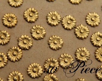 30 pc. Tiny Raw Brass Flat Flowers: 9mm diameter - made in USA | RB-345-5