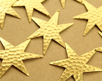 3 pc. Large Raw Brass Hammered Star Burst Charms: 45.5mm by 41mm - made in USA | RB-1360