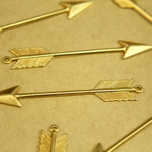 2 pc. Long Raw Brass Arrow Charms: 62mm by 10mm - made in USA | RB-389