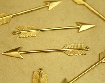 2 pc. Long Raw Brass Arrow Charms: 62mm by 10mm - made in USA | RB-389