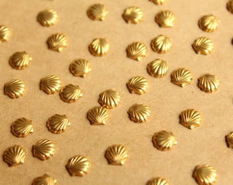 26 pc. Tiny Raw Brass Seashells: 6mm by 6mm - made in USA | RB-826