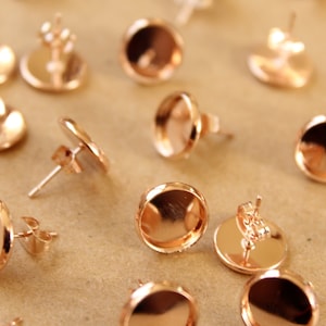 20 pc. 10mm Ear Post Blank Cabochon Setting Rose Gold, Nickel Free FI-300 image 1