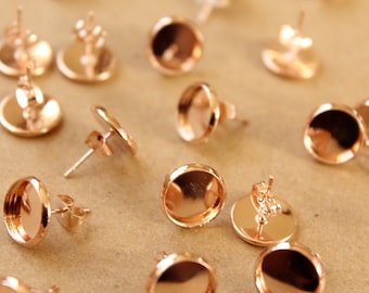 20 pc. 10mm Ear Post Blank Cabochon Setting Rose Gold, Nickel Free | FI-300