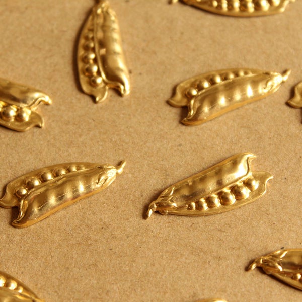 3 pc. Medium Raw Brass Peapod Stampings: 28mm by 11mm - made in USA | RB-1014