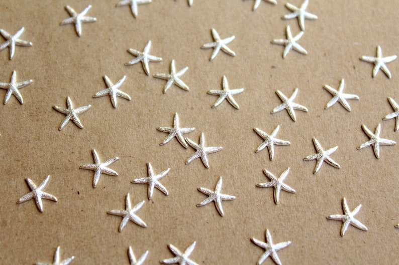 14 pc. Tiny Silver Plated Brass Starfish: 9mm by 8.5mm - made in USA | SI-132