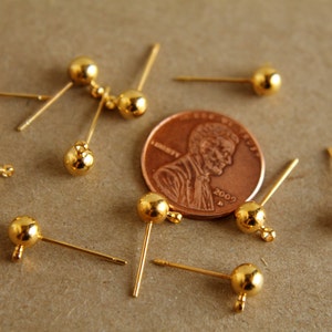 10 pc. Gold plated ball end earring posts FI-051 image 3