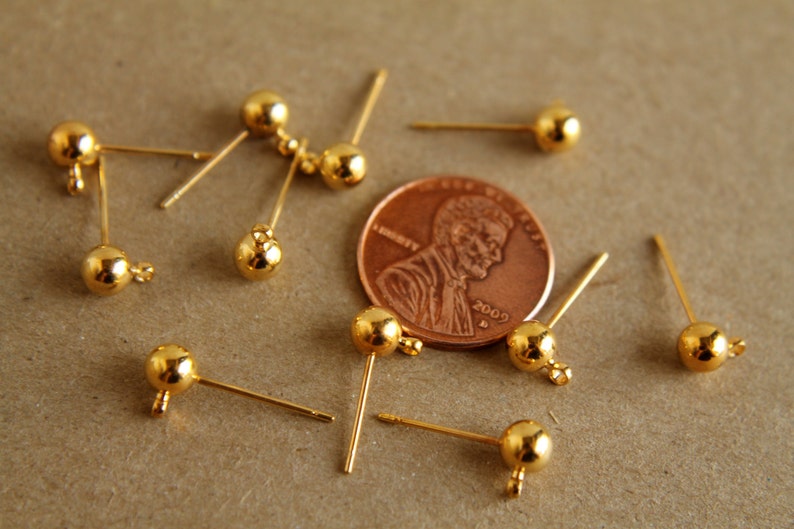 10 pc. Gold plated ball end earring posts FI-051 image 3