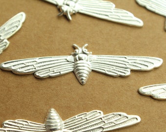 1 pc. Silver Plated Brass Long Winged Insect Stampings: 56.5mm by 15mm - made in USA | SI-372