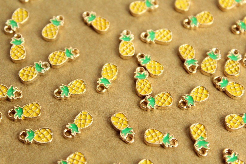 Tiny Pineapple Charms and Gold Enameled MIS-137* Brown 10mm x 5mm Yellow 12 pc Green