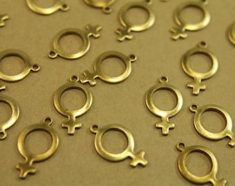 12 pc. Raw Brass Female Symbol Charms: 17mm by 10mm - made in USA | RB-449