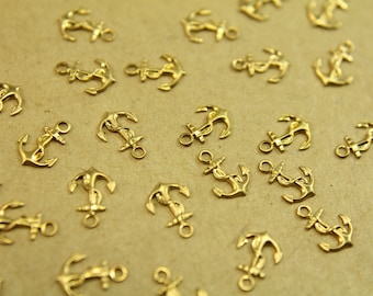 20 pc. Tiny Raw Brass Anchor with Rope Charms: 9mm by 6mm - made in USA | RB-458