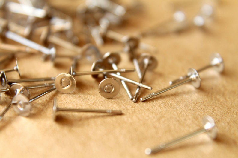 100 pc. Stainless Steel Earring Posts, 4mm pad Also available in 500 and 1000 piece FI-129 image 1