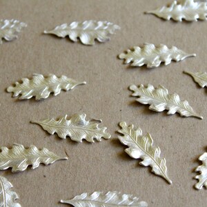 8 pc. Small Silver Plated Brass Oak Leaf Leaves: 27.5mm by 11mm - made in USA | SI-018