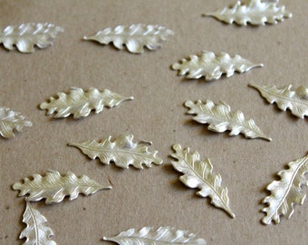 8 pc. Small Silver Plated Brass Oak Leaf Leaves: 27.5mm by 11mm - made in USA | SI-018