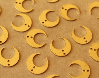 18 pc. Raw Brass Moons with Two Center Holes: 14mm by 13.5mm | MIS-390