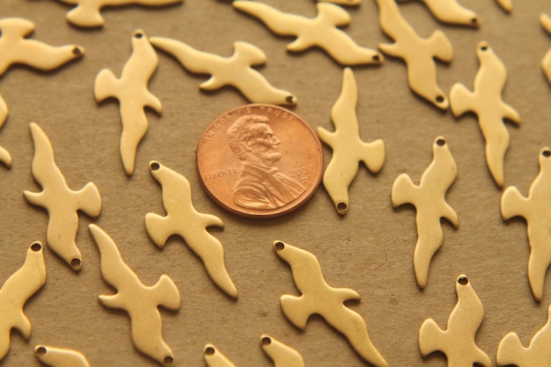 8 pc. Small Raw Brass Seagull Charms: 25mm by 10.5mm made in USA RB-214 image 4