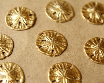 8 pc. Small Raw Brass Sand Dollars: 15mm by 16mm - made in USA | RB-094