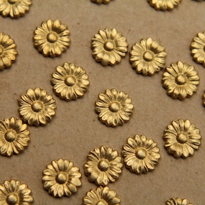 6 pc. Tiny Raw Brass Flat Flowers: 9mm diameter - made in USA * Also available in 30 piece and 60 piece * | RB-345
