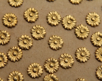 6 pc. Tiny Raw Brass Flat Flowers: 9mm diameter - made in USA * Also available in 30 piece and 60 piece * | RB-345