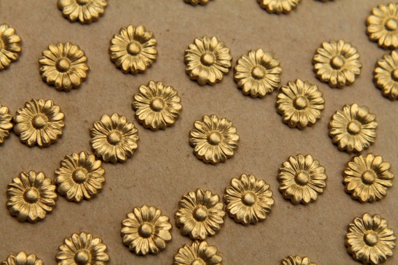 6 pc. Tiny Raw Brass Flat Flowers: 9mm diameter - made in USA | RB-345