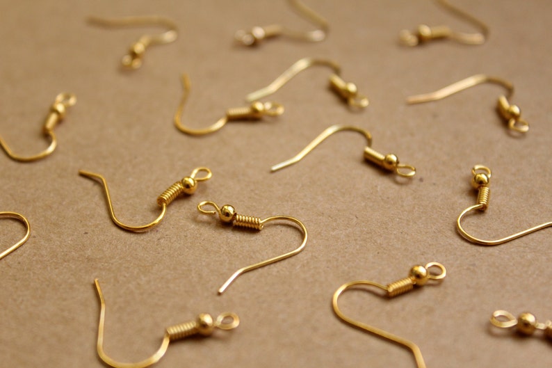 100 pc. Gold Plated Fishhook Earwires 18mm long FI-273 image 2