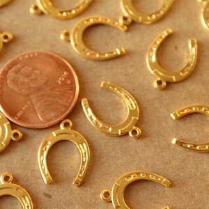 6 pc. Medium Gold Plated Brass Horseshoe Charms: 16mm by 11mm made in USA GLD-176 image 4