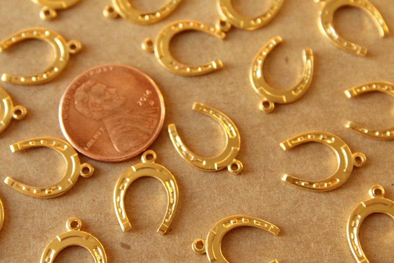 6 pc. Medium Gold Plated Brass Horseshoe Charms: 16mm by 11mm made in USA GLD-176 image 4