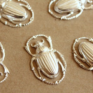 1 pc. Large Silver Plated Brass Scarab Beetles: 32mm by 20mm - made in USA | SI-117