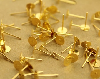 100 pc. Gold plated earring posts, 6mm pad | FI-037*