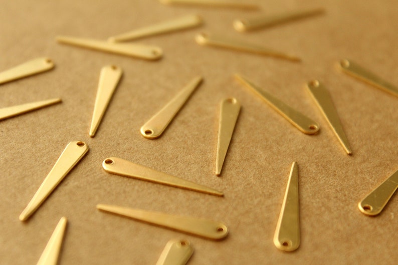 18 pc. Gold Plated Brass Narrow Spike Charms with One Hole: 19mm by 3.5mm made in USA GLD-017 image 2