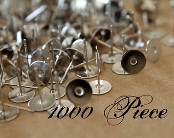 1000 pc. Silver plated earring posts, 8mm pad | FI-013-10