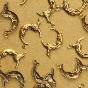 6 pc. Antique Brass Plated Woman Sitting on the Moon Charms: 24mm by 15mm - made in USA | AB-268