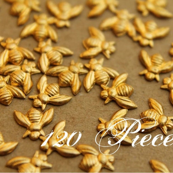 120 pièces. Petites abeilles en laiton brut : 7 mm sur 6 mm - fabriquées aux États-Unis | RB-025-10