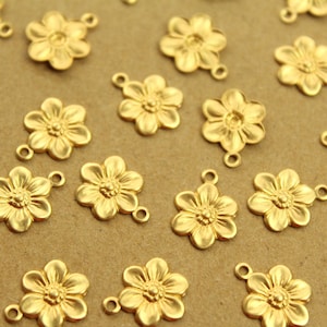 20 pc. Small Raw Brass Flower Charms: 12.5mm by 10mm made in USA flower daisy daisies floral sunflowers garden plant bouquet RB-1369 image 1