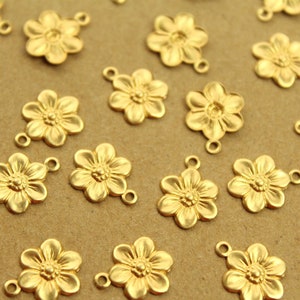 20 pc. Small Raw Brass Flower Charms: 12.5mm by 10mm - made in USA flower daisy daisies floral sunflowers garden plant bouquet | RB-1369