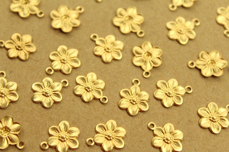 20 pc. Small Raw Brass Flower Charms: 12.5mm by 10mm made in USA flower daisy daisies floral sunflowers garden plant bouquet RB-1369 image 1