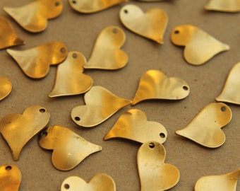 6 pc. Raw Brass Asymmetrical Heart Charms: 16mm by 13mm - made in USA | RB-081