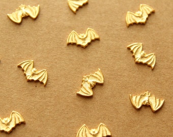4 pc. Tiny Gold Plated Brass Bat Stampings: 7mm by 12mm - made in USA | GLD-007