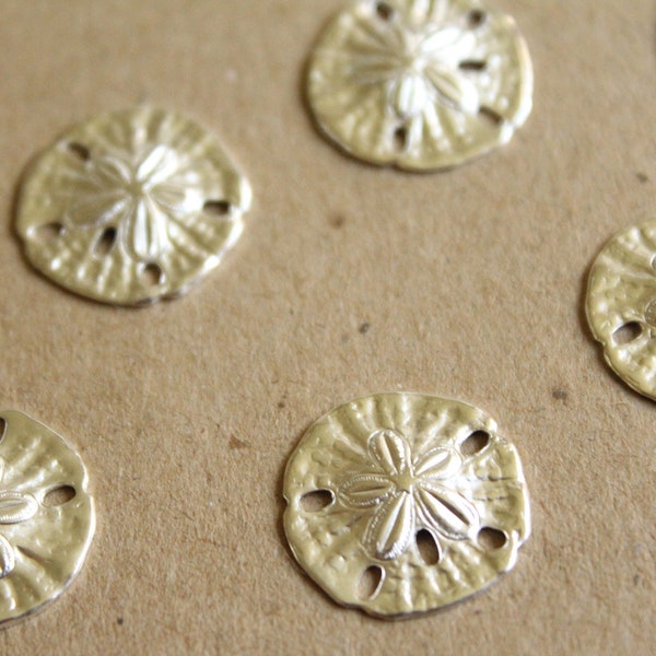 6 pc. Small Silver Plated Brass Sand Dollars: 15mm by 16mm - made in USA | SI-090