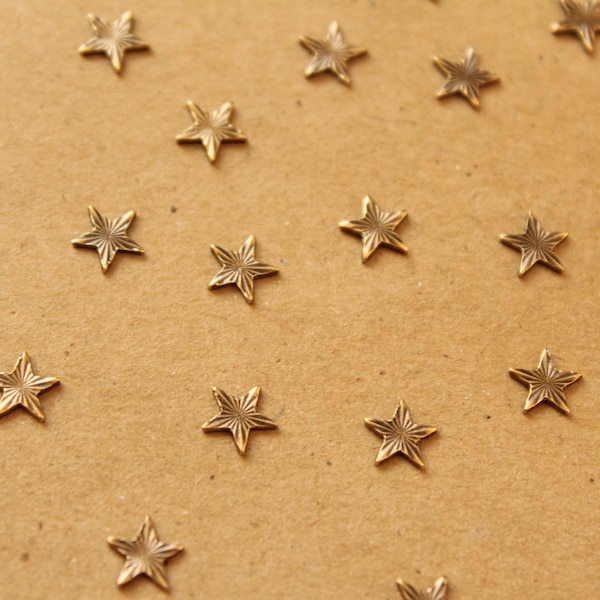 10 pc. Tiny Antique Brass Plated Textured Stars: 6.5mm diameter - made in USA | AB-030