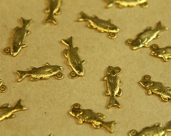 3 pc. Small Raw Brass Bass Fish Charms: 15.5mm by 7mm - made in USA | RB-388
