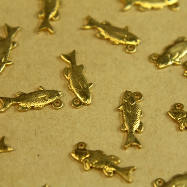 3 pc. Small Raw Brass Bass Fish Charms: 15.5mm by 7mm - made in USA | RB-388